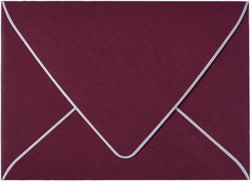 AZAZA A7 Burgundy Envelopes 5 x 7 With Silver Border - V flap, Quick Self Seal, | Perfect for 5x7 Cards, Weddings, Invitations, Graduation, Baby Shower | 5.25" x 7.25" | 50 Pack (Burgundy-Silver Border) - Image 1